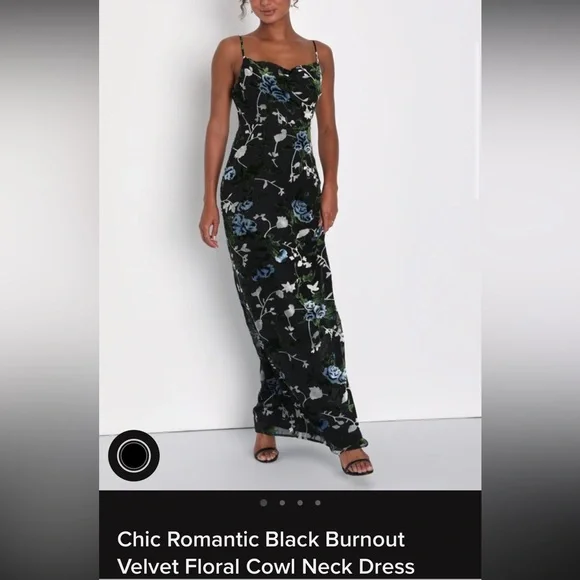 Lulu’s black chiffon dress w/green, silver & ashy blue velvet details, size XL. - Picture 5 of 5